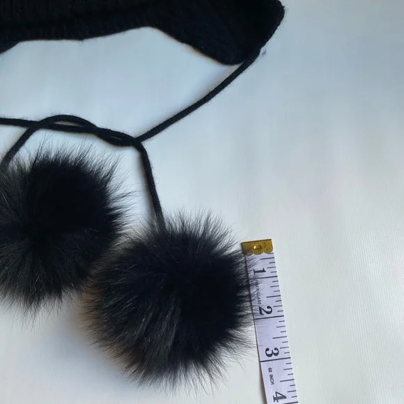 Sofia cashmere black Pom Pom tie poms hat 100% cashmere soft ear warmer … - Picture 3 of 8